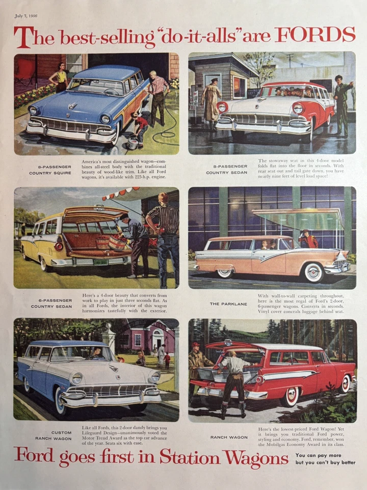 1956 Ford Station Wagon Automobiles Do It All Ranch Parklane Squire VTG Print Ad - Image 1 of 1