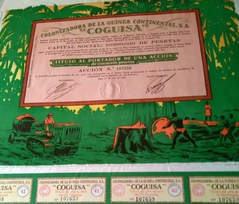 HUGE RARE 1946 SPANISH GUINEA LOGGING BOND w BLACK WORKERS BOLD COLORS! eBay $86 Cover