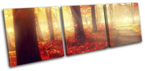 Autumn Leaves Fall Woodland Landscapes TREBLE CANVAS WALL ART Picture Print - Picture 1 of 1