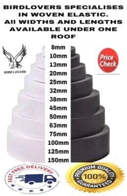 PREMIUM WHITE/BLACK FLAT WOVEN ELASTIC BAND SEWING GARMENT VARIOUS LENGTHS/WIDTH - Image 1 of 4