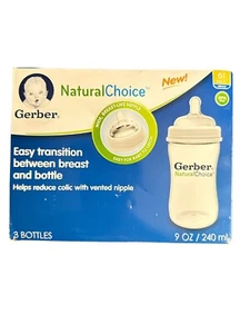 NIB Gerber Natural Choice 3 Pack Wide Neck Bottle Fast Flow Nipple 9 Ounce - Picture 1 of 2