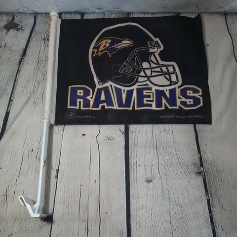Vtg 1999 Baltimore Ravens NFL Thick Car Auto Flag Fan Rico Industries Tag Expres Cover