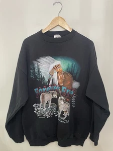 Sudadera De Colección Forever Free Nativo Americano Lobo Western Cuello Redondo Unisex XL - Imagen 1 de 8