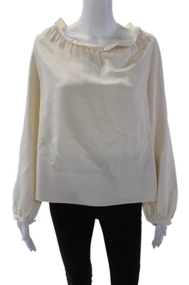 Goat Womens Long Sleeve Ruffled Scoop Neck Silk Blouse White Size 8 - Image 1 of 4