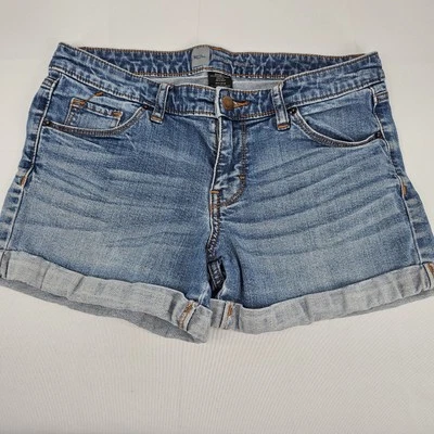 Pantalones Cortos de Jean Mossimo Para Mujer Elastizados Lavado Medio Puños Dobladillo Bigote Denim 8 De Colección Foto 1 de 3