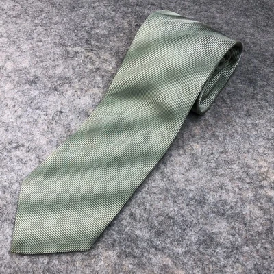 Giorgio Armani Silk Tie Mens Green Herringbone Print Italy Width 4" Length 57" - Image 1 of 4