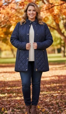 Appleseed's Azul Marino Berkshire Acolchado Cremallera Snap Chaqueta Bolsillos Ligero Para Mujer 2X Foto 1 de 4