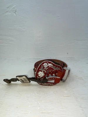 Nuevo Cinturón Rojo Cuero Genuino Nocona Plata Bling M #N3432604 Z-101 Foto 1 de 4