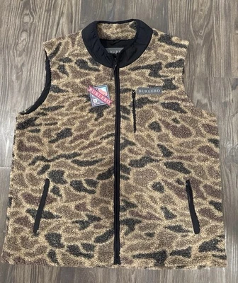 BURLEBO шерпа флис жилет XL камуфляж коричневый молнии спереди новый с Ярлыками ультра мягкий мужской открытый - Изображение 1 из 4