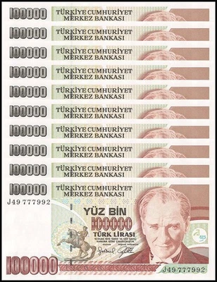 Turkey 100000 Lira, L.1970 (1997 ND), P-206a.1, UNC X 10 PCS - Image 1 of 2