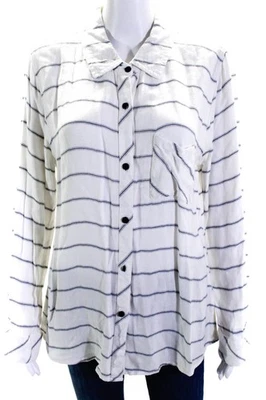 Rails Women's Collar Long Sleeves Button Down Stripe Shirt White Size L - Image 1 of 4