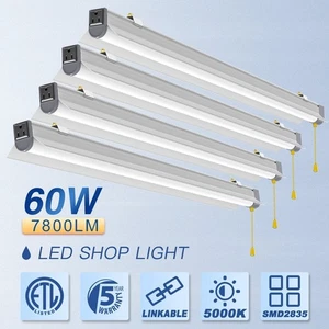 4 x 60W LED Shop Light Linkable Ceiling Tube Bulb Fixture Garage Office Lighting - Picture 1 of 11