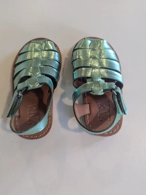 Zara Toddler Baby Green Metallic Fisherman Sandals Size 21 Girls - Image 1 of 4