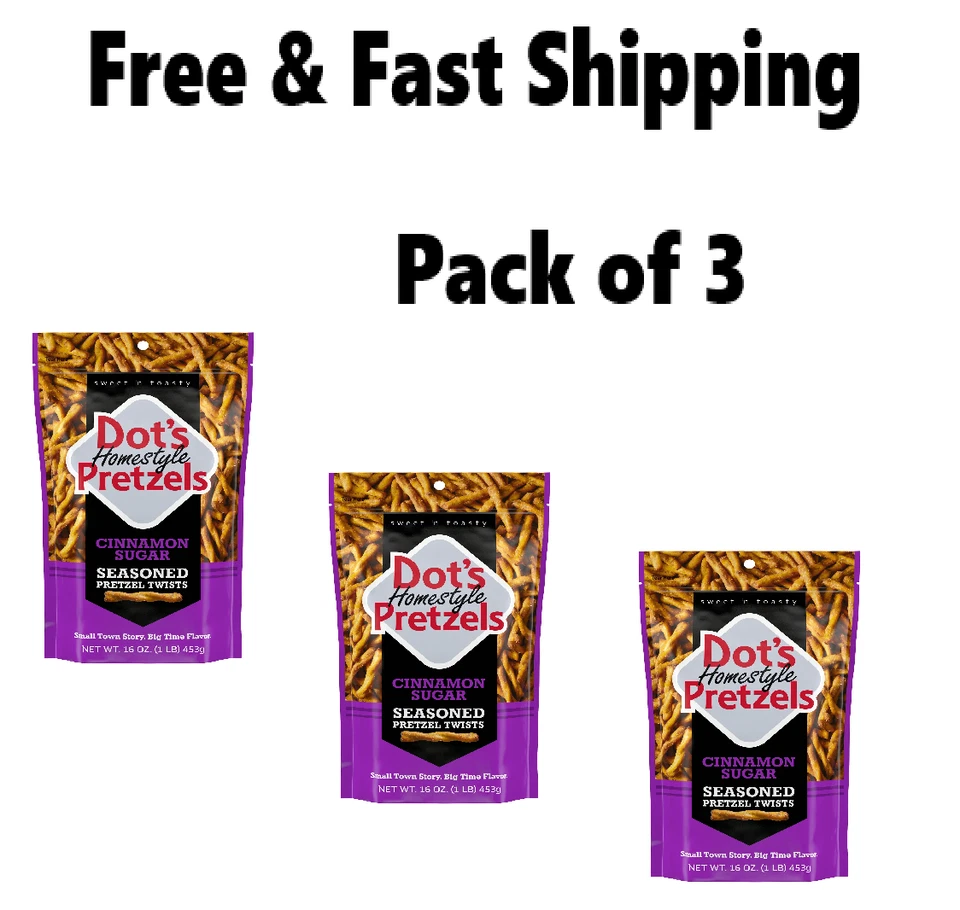 3 件装 Dot's Homestyle Pretzels 肉桂糖调味椒盐卷饼扭曲,16 盎司 — 第 1/1 张图片