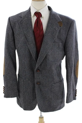 Stafford Mens Gray Herringbone Wool Sport Coat Collared Button Classic Size 42 - Image 1 of 4