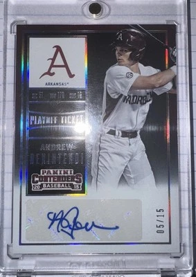 2015 Panini - College Ticket Andrew Benintendi #5 Draft Ticket White Jersey /15  - Image 1 of 2
