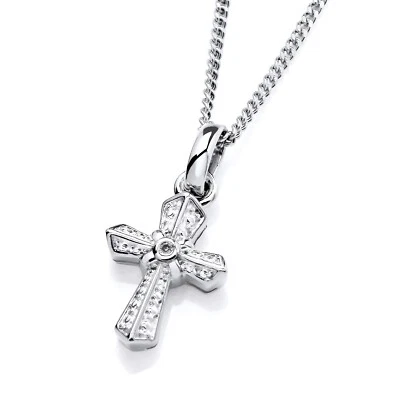 925 Sterling Silver Real Diamond Cross Pendant Necklace + 16 18 20 inch Chain - Image 1 of 4