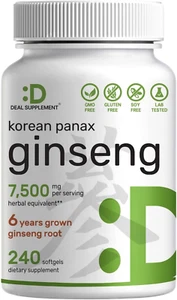 Korean Red Panax Ginseng Root Extract, 7,500Mg Serving, 240 Softgels – 150Mg Act - Picture 1 of 12