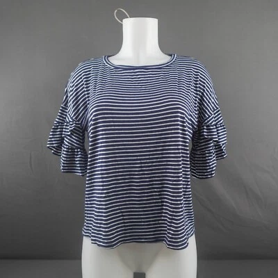 Alya Womens T Shirt XS Blue Stripe Ruffle Sleeve Coastal Cool Softcore Nautical - Image 1 of 4