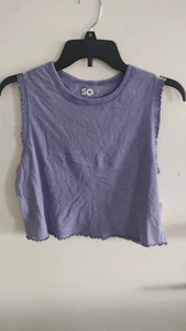 SO Women’s Raw Edge Cropped Tank Top Purple Sleeveless Tee 100% Cotton - Picture 1 of 3