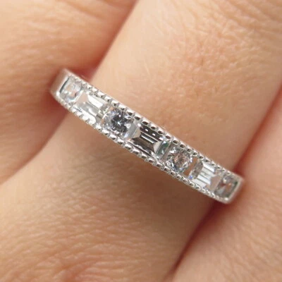 925 Sterling Silver Round & Emerald-Cut C Z Ring Size 9.25 - Image 1 of 4