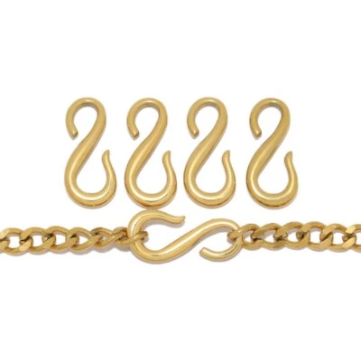 10pcs Gold tone Stainless Steel S shape hooks diy Necklace Making Clasps 29mm - Image 1 of 4