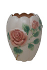 Fitz & Floyd 1987 Blushing Pink Rose Floral 9" Porcelain Vase Made in Japan
