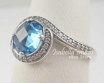 Splendente Decorazioni Originale PANDORA Argento ~ Cristallo Blu Anello 5/50 - Immagine 1 di 4