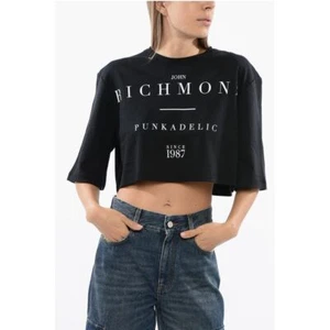 John Richmond GENYA Women T-Shirt 100% Cotton Crew Neck Cropped Oversized Top - Picture 1 of 4