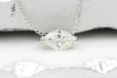 Colar pingente de diamante corte marquesa natural 1,10 CTW ouro branco 14K 18 polegadas - Imagem 1 de 4
