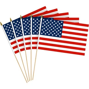 G128 12 Pack Handheld American USA Stick Flags 8x12 In Printed 150D Polyester - Picture 1 of 9