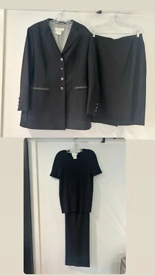 Escada Pant Skirt Suit (4 Piece Set) 100% Wool dark gray Power Suit VTG - Image 1 of 4