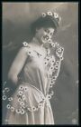 bp18 Lady flapper woman art deco glamour fashion tinted c1920s photo postcard