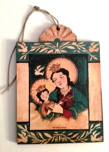  UNSERE FRIEDENSDAME KÖNIGIN DES FRIEDENS ORNAMENT HANDARBEIT HOLZ RETABLO 114 - Bild 1 von 3