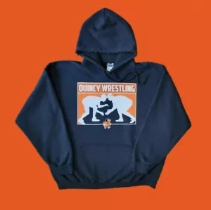 Ncaa Quincy Wrestling Size XL Black Vintage University Hoodie Gildan Tag - Picture 1 of 5