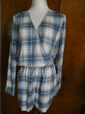 Mameluco envolvente frontal de franela a cuadros azul manga larga Gap para mujer  Foto 1 de 4