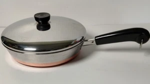 Vintage Revere Ware 9” Skillet With Lid Copper Bottom Clinton IL USA 96 F - Picture 1 of 9