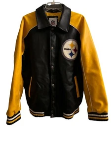 Vintage Glll NFL Pittsburgh Steelers Logo Faux Leather Jacket Mens Medium - Picture 1 of 8