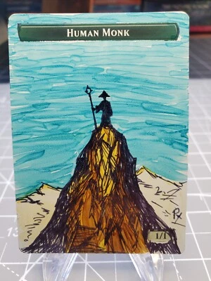 ALTERED HUMAN MONK Token - MTG - Hand painted altered - inks foil - Image 1 of 4