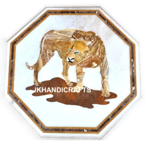 2'x2' Marble Console Table Top Rare Tiger Eye Tiger Pietra Dura Hallway Decor - Picture 1 of 5
