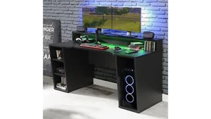 Computertisch Gaming PC-Tisch 1 Tezaur Schreibtisch schwarz matt mit Beleuchtung - Bild 1 von 13