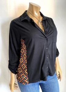 Goddess Womens Blouse Size XL Black Mulit Color Button Up New Top - Picture 1 of 4