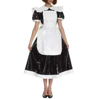 Disfraces de disfraces de criada francesa Sissy para mujer cuello Peter Pan trajes de PVC brillantes 7XL Foto 1 de 4
