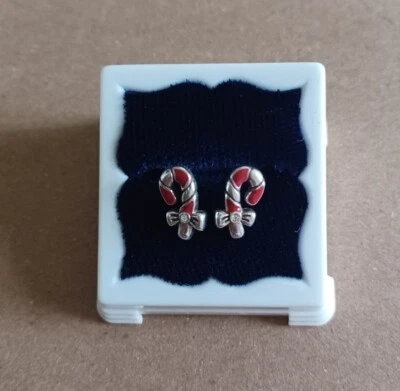 Brighton Christmas Candy Cane Small Stud Post Earrings Red Enamel Crystal NWOT - Image 1 of 4