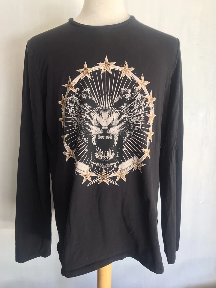 Camiseta negra manga larga para hombre JUST CAVALLI Roberto Cavalli cara de león XL Foto 1 de 4