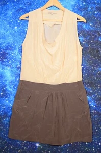 MAJE Seide Tunika Kleid taupe Taschen Gr. 2 Wasserfallausschnitt Boho Ibiza Sommer - Bild 1 von 8