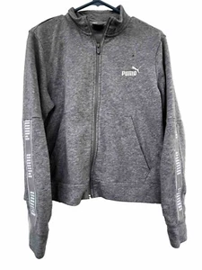 Puma Laufjacke mit durchgehendem Reißverschluss Damen groß graues Band Seitentasche Etikett gestreift grau - Bild 1 von 5