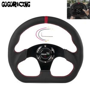 BLACK 13inch 320mm Flat Dish Genuine Leather Sport Racing Steering Wheel D Shape - Picture 1 of 12