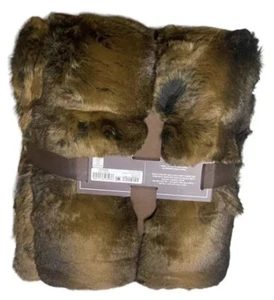 Hudson Park Collection Frosted Faux Fur Throw 50" x 70" Sienna Brown New - Picture 1 of 9