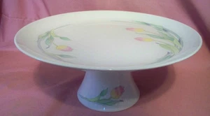 TOSKANA PORZELLAN WESTBURY TULPENMUSTER KUCHEN SALVER TELLER AUF STÄNDER JAPAN - Bild 1 von 3